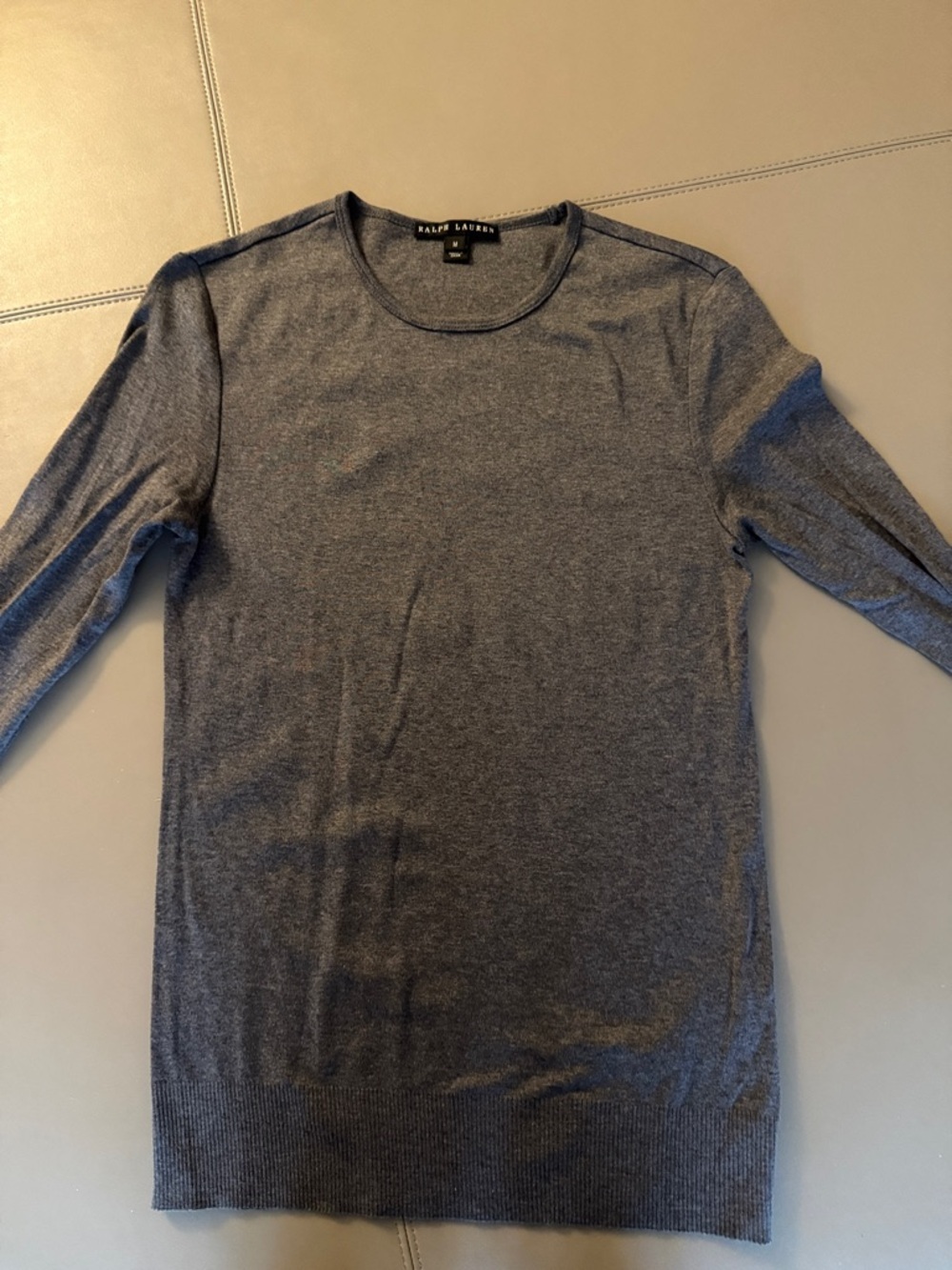 Ralph Lauren Black Label Gray Heather Crewneck Long Sleeve Slim Cotton Top.